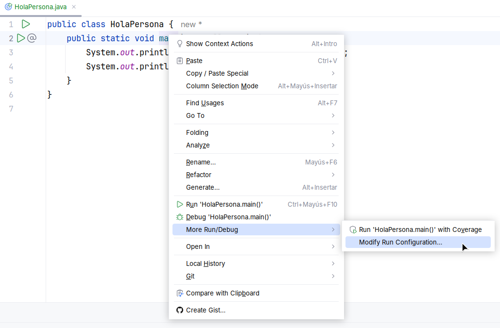 args del main en IDE